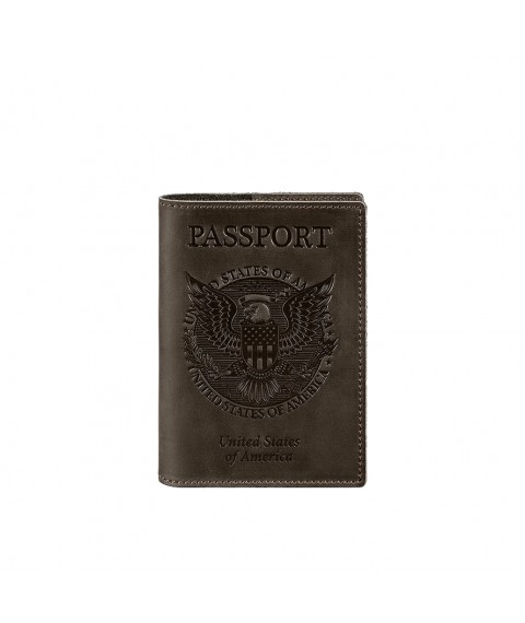 Leather passport cover with American coat of arms, dark brown