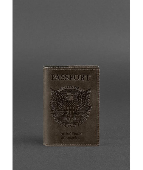 Leather passport cover with American coat of arms, dark brown