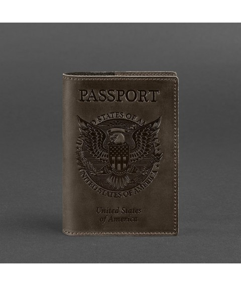 Leather passport cover with American coat of arms, dark brown