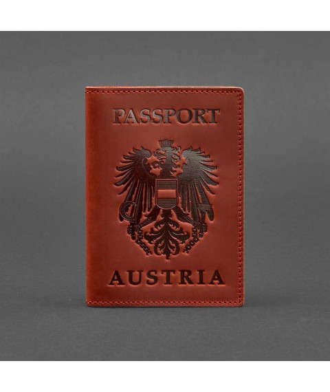 Шкіряна обкладинка для паспорта з австрійським гербом корал