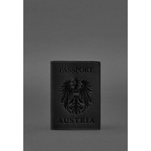 Кожаная обложка для паспорта с австрийским гербом черная Crazy Horse