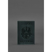 Шкіряна обкладинка для паспорта з австрійським гербом зелена Crazy Horse