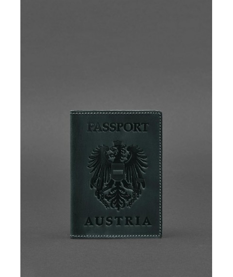 Leather passport cover with the Austrian coat of arms, green Crazy Horse