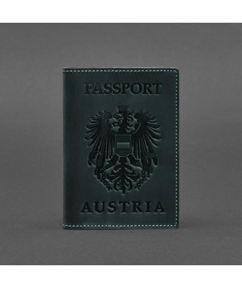 Leather passport cover with the Austrian coat of arms, green Crazy Horse