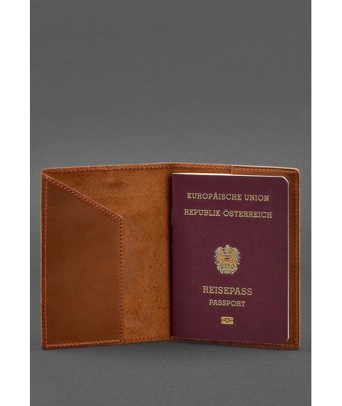 Шкіряна обкладинка для паспорта з австрійським гербом світло-коричнева Crazy Horse