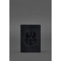 Leather passport cover with the Austrian coat of arms dark blue Crazy Horse