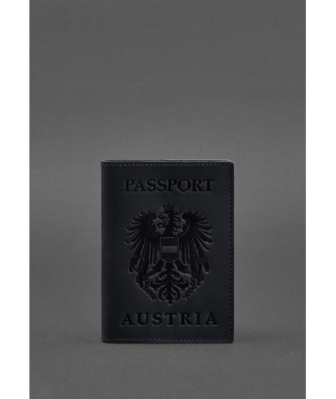 Leather passport cover with the Austrian coat of arms dark blue Crazy Horse