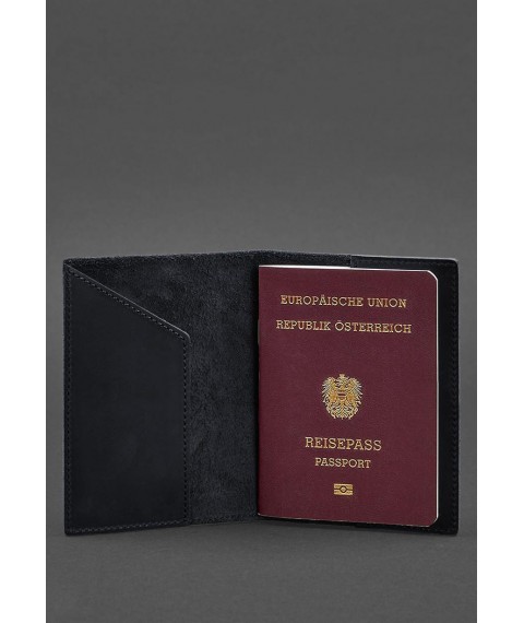 Leather passport cover with the Austrian coat of arms dark blue Crazy Horse