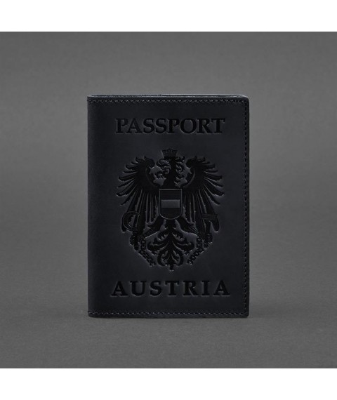 Leather passport cover with the Austrian coat of arms dark blue Crazy Horse