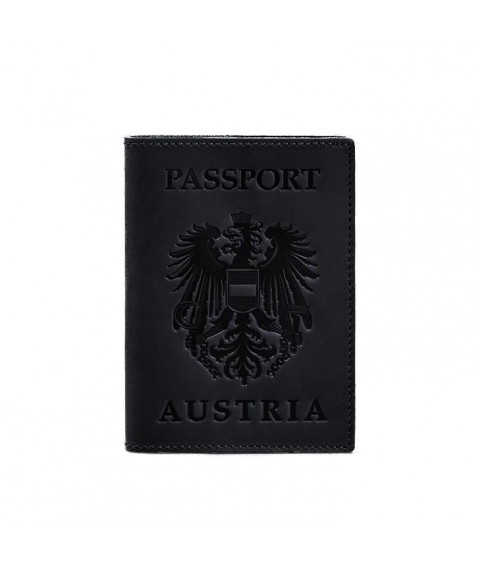 Leather passport cover with the Austrian coat of arms dark blue Crazy Horse