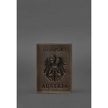 Leather passport cover with the Austrian coat of arms dark brown Crazy Horse