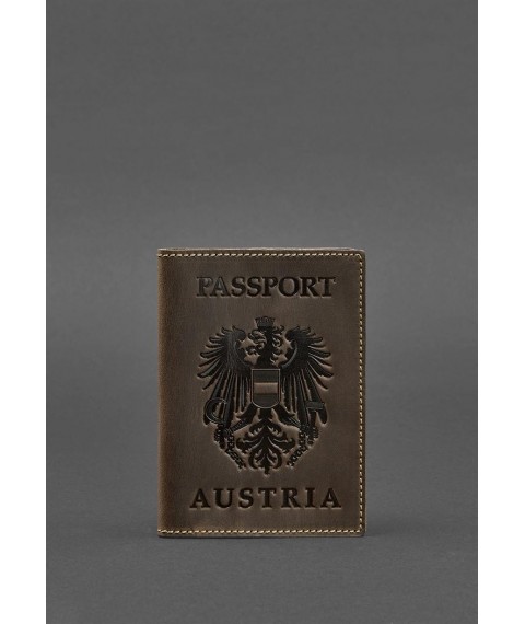 Leather passport cover with the Austrian coat of arms dark brown Crazy Horse