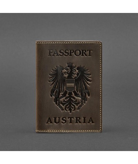 Leather passport cover with the Austrian coat of arms dark brown Crazy Horse