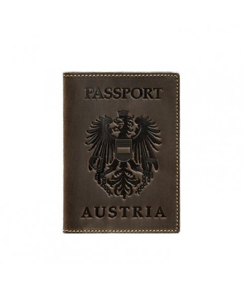 Leather passport cover with the Austrian coat of arms dark brown Crazy Horse