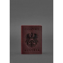 Шкіряна обкладинка для паспорта з австрійським гербом бордова Crazy Horse