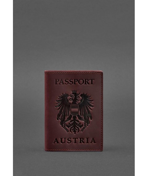 Leather passport cover with the Austrian coat of arms burgundy Crazy Horse