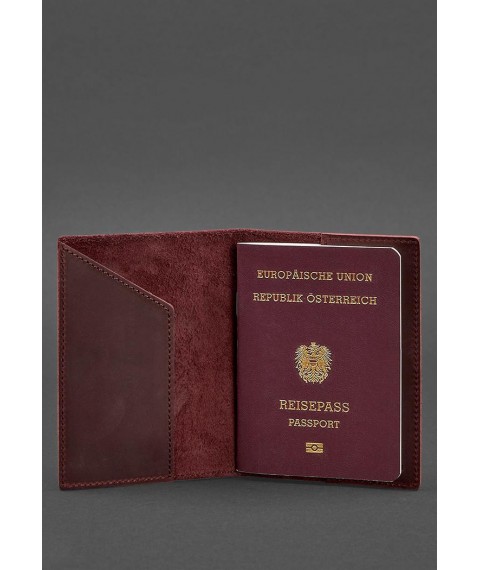 Leather passport cover with the Austrian coat of arms burgundy Crazy Horse