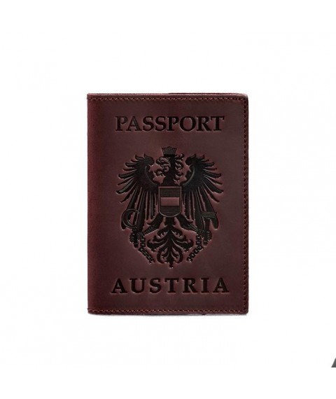 Leather passport cover with the Austrian coat of arms burgundy Crazy Horse