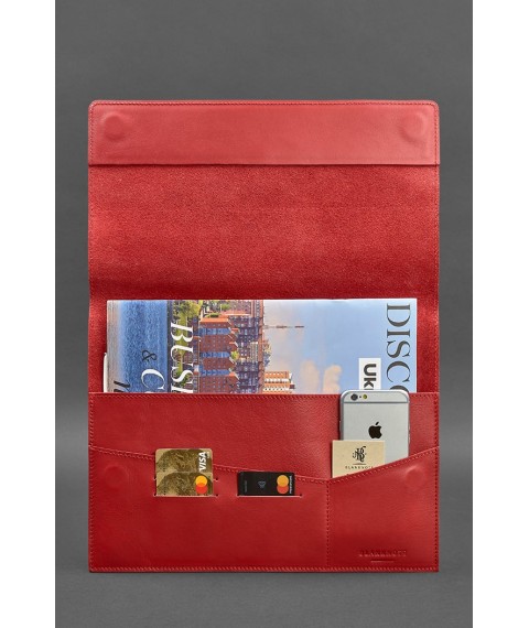 Leather document folder A4 (with magnets) red