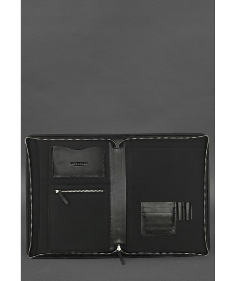 Leather folder A4 with zipper for documents black