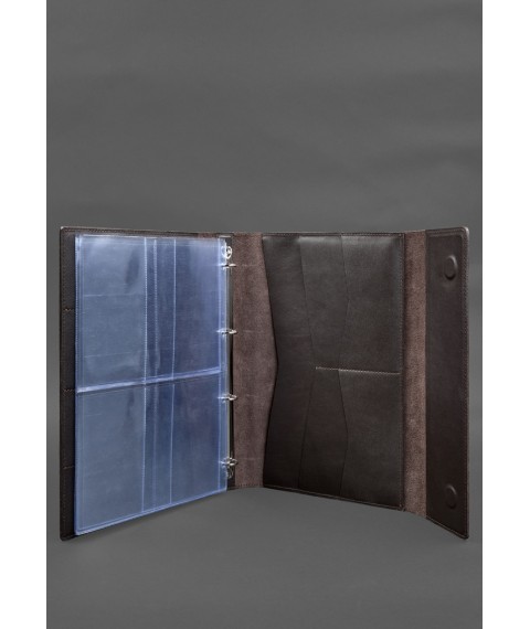 Leather document folder "Family" A4 on a segregator with files, dark brown