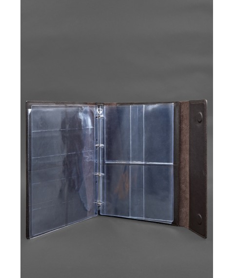 Leather document folder "Family" A4 on a segregator with files, dark brown