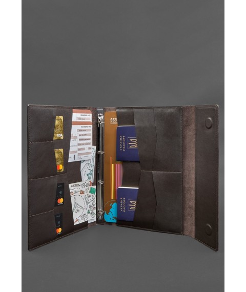 Leather document folder "Family" A4 on a segregator with files, dark brown