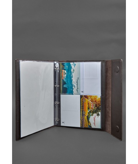 Leather document folder "Family" A4 on a segregator with files, dark brown