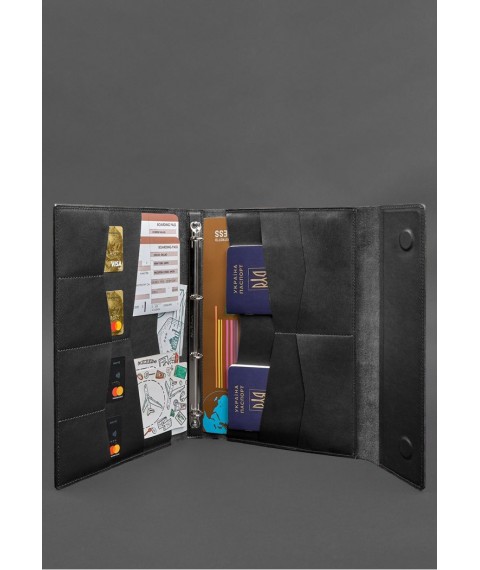 Leather document folder "Family" A4 on a segregator with files, black