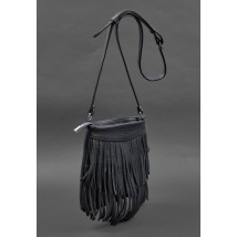 Шкіряна жіноча сумка з бахромою міні-кроссбоді Fleco темно-синя