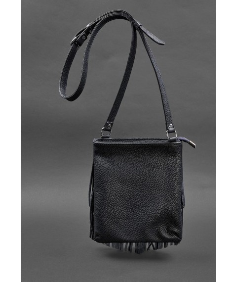 Кожаная женская сумка с бахромой мини-кроссбоди Fleco темно-синяя
