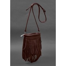 Шкіряна жіноча сумка з бахромою міні-кроссбоді Fleco бордова
