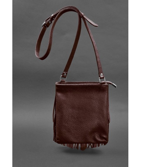 Leather women's bag with fringed mini crossbody Fleco burgundy