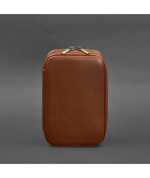 Leather travel organizer for wires, cosmetic bag-toy bag 7.0 light brown crust