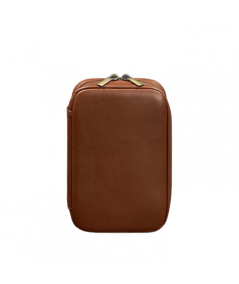 Leather travel organizer for wires, cosmetic bag-toy bag 7.0 light brown crust