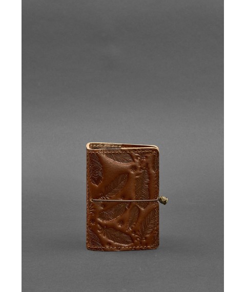 Women's leather card case 7.0 light brown with feathers