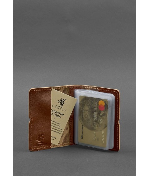 Women's leather card case 7.0 light brown with feathers
