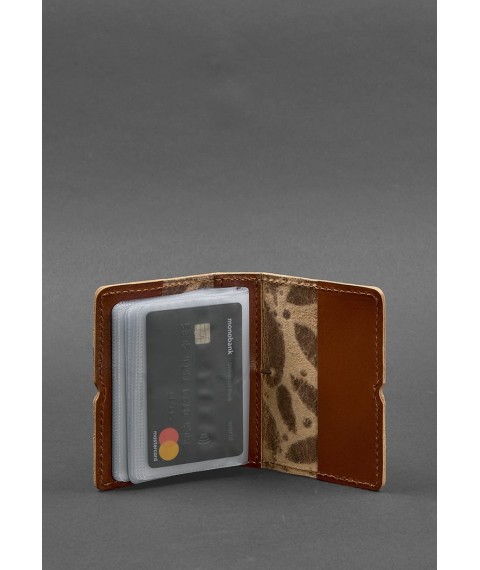 Women's leather card case 7.0 light brown with feathers