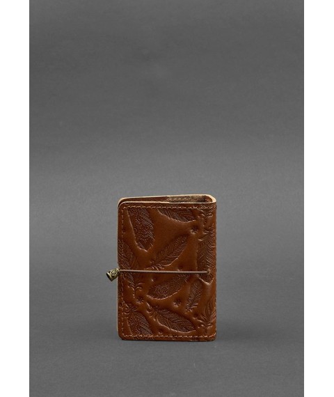 Women's leather card case 7.0 light brown with feathers