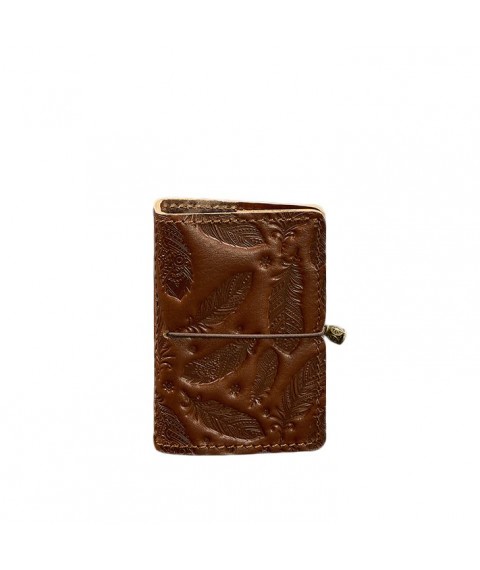 Women's leather card case 7.0 light brown with feathers
