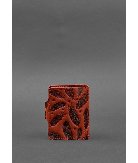 Leather card case 7.1 (Book) coral with feathers Crazy Horse