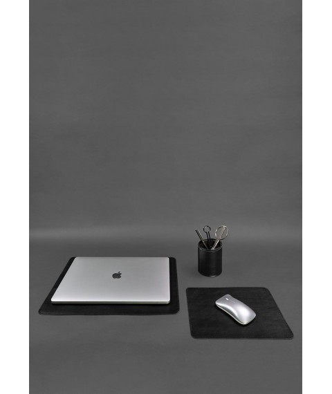 Набор для рабочего стола из натуральной кожи 1.0 черный краст