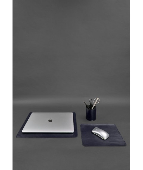 Desk set made of genuine leather 1.0 dark blue crust
