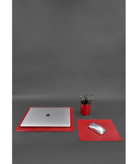 Desk set made of genuine leather 1.0 red crust