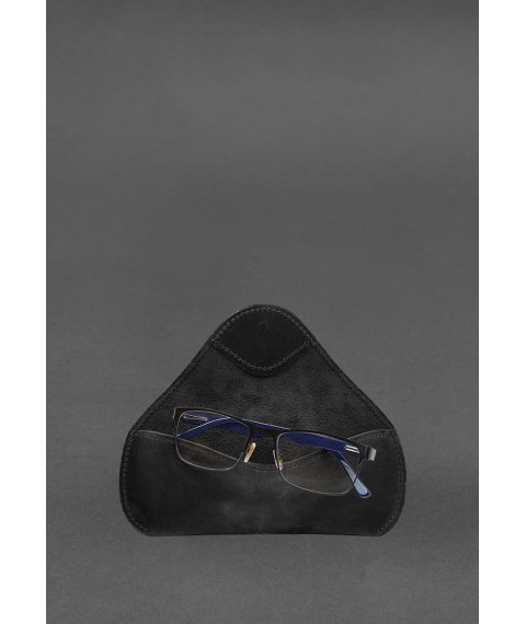 Шкіряний чохол для окулярів із клапаном на резинці Чорний Crazy Horse
