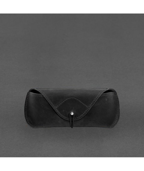 Leather glasses case with elastic flap Black Crazy Horse