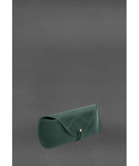 Leather glasses case with elastic flap Green Crazy Horse