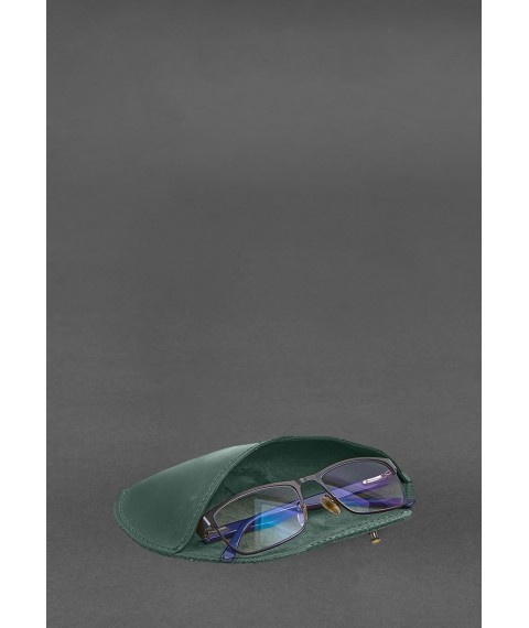 Шкіряний чохол для окулярів із клапаном на гумці Зелений Crazy Horse
