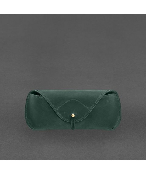 Leather glasses case with elastic flap Green Crazy Horse