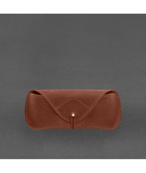Leather glasses case with elastic flap Light brown Crazy Horse